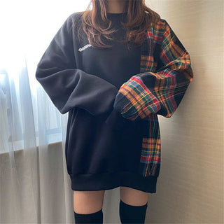 Korean oversize plaid stitching sweater