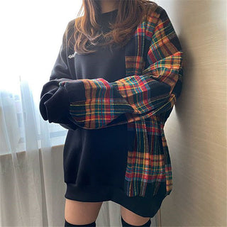 Korean oversize plaid stitching sweater