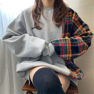 Korean oversize plaid stitching sweater