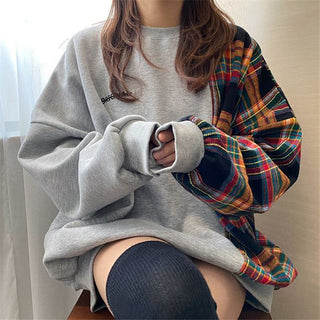 Korean oversize plaid stitching sweater