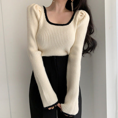 Puff Sleeve Square Collar Knit Sweater