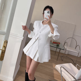 Single Breasted Jacket & Pleated Over skirt