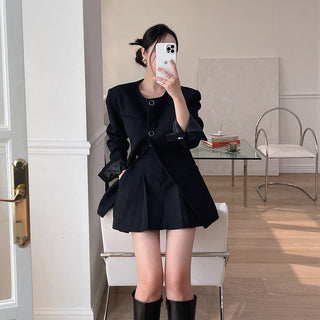 Single Breasted Jacket & Pleated Over skirt