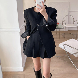 Single Breasted Jacket & Pleated Over skirt