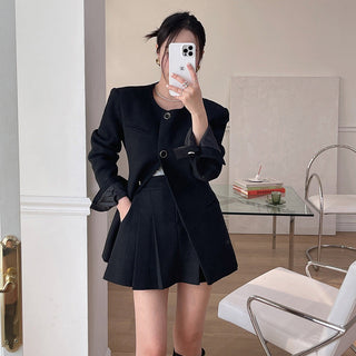Single Breasted Jacket & Pleated Over skirt