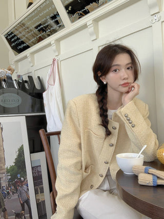 Vintage tweed Wool Single-breasted Suit Jacket