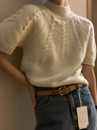 Stand collar bubble sleeve twist short sleeve sweater