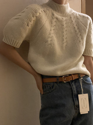 Stand collar bubble sleeve twist short sleeve sweater