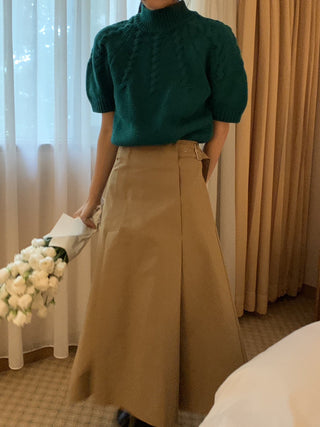 Stand collar bubble sleeve twist short sleeve sweater
