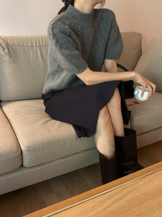 Stand collar bubble sleeve twist short sleeve sweater