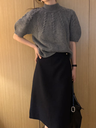 Stand collar bubble sleeve twist short sleeve sweater