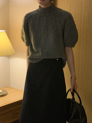 Stand collar bubble sleeve twist short sleeve sweater