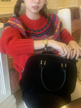 Retro crew neck knitted Sweater