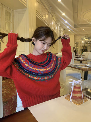 Retro crew neck knitted Sweater