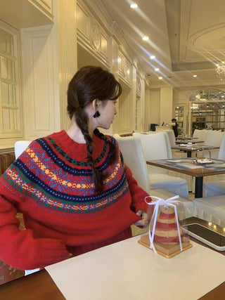 Retro crew neck knitted Sweater