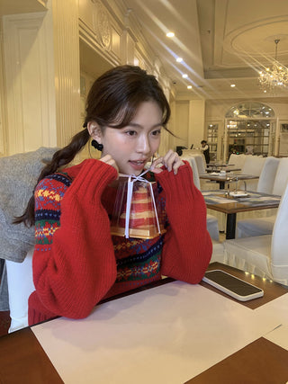 Retro crew neck knitted Sweater