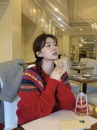 Retro crew neck knitted Sweater