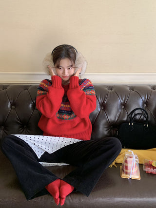 Retro crew neck knitted Sweater