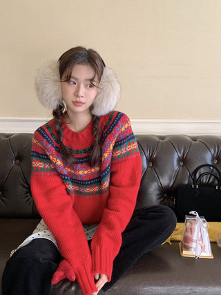 Retro crew neck knitted Sweater