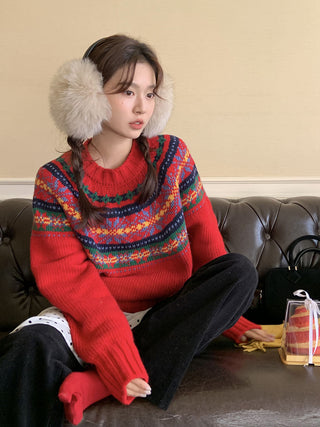 Retro crew neck knitted Sweater