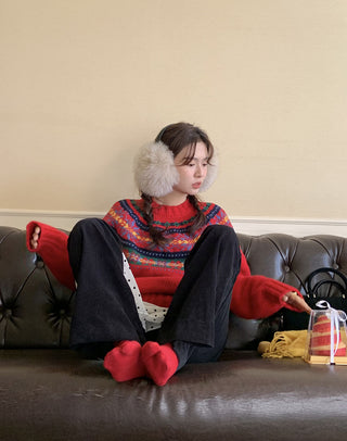 Retro crew neck knitted Sweater