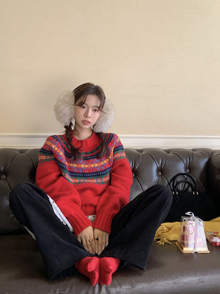 Retro crew neck knitted Sweater