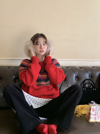 Retro crew neck knitted Sweater