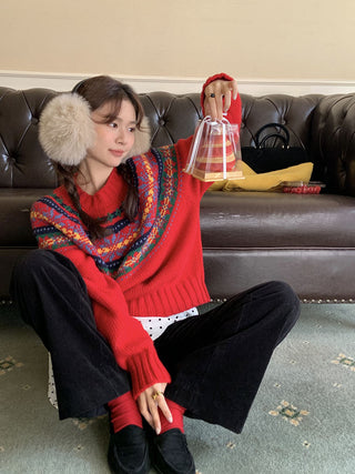 Retro crew neck knitted Sweater