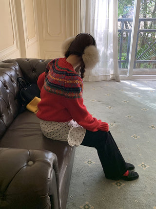 Retro crew neck knitted Sweater