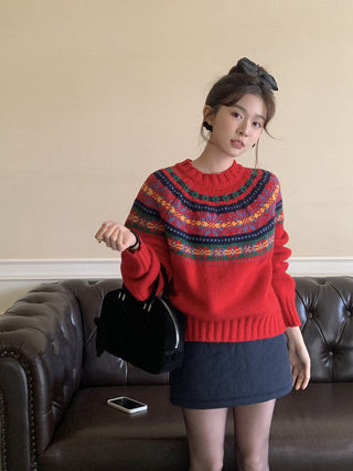 Retro crew neck knitted Sweater