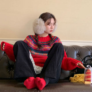 Retro crew neck knitted Sweater