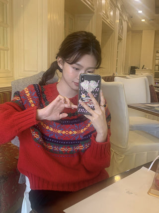 Retro crew neck knitted Sweater