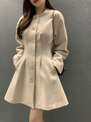 Retro round neck slim waist woolen coat