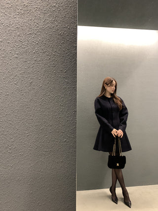 Retro round neck slim waist woolen coat