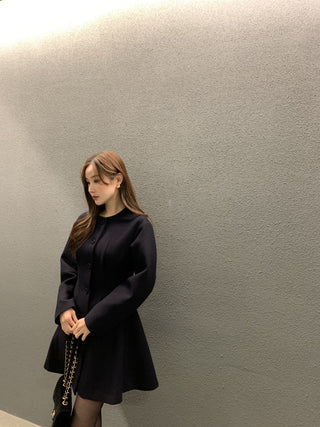 Retro round neck slim waist woolen coat