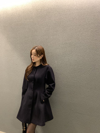 Retro round neck slim waist woolen coat