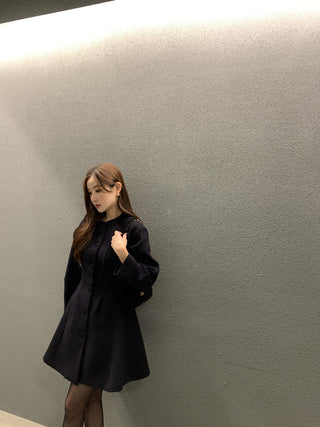 Retro round neck slim waist woolen coat