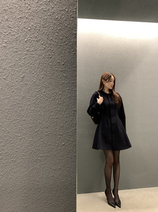 Retro round neck slim waist woolen coat