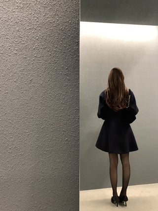 Retro round neck slim waist woolen coat