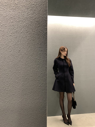 Retro round neck slim waist woolen coat