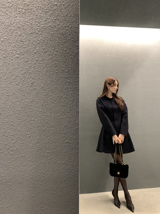Retro round neck slim waist woolen coat