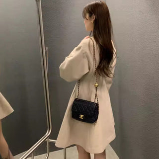 Retro round neck slim waist woolen coat