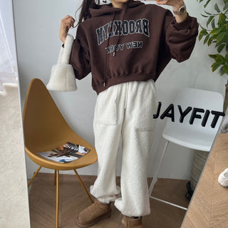 High waist drawstring polar fleece pants