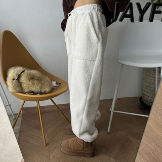 High waist drawstring polar fleece pants