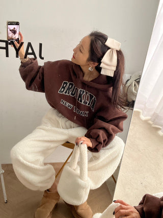 High waist drawstring polar fleece pants