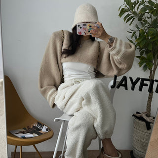 High waist drawstring polar fleece pants