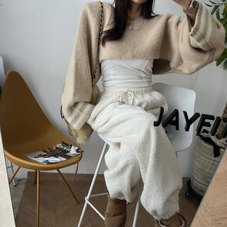 High waist drawstring polar fleece pants