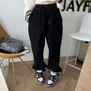 High waist drawstring polar fleece pants