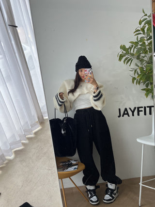 High waist drawstring polar fleece pants