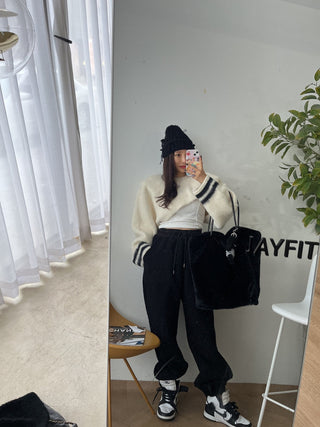 High waist drawstring polar fleece pants